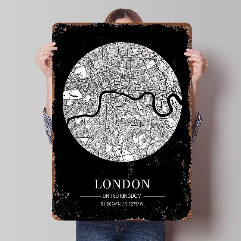 Retro Gaming London - Londra Şehir Haritası Teneke Levha Posteri