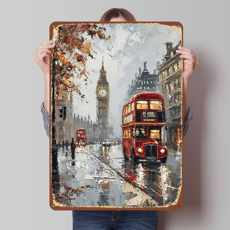 Retro Gaming London - Londra Otobüsü Charm Metal Poster Özelleştirilmiş