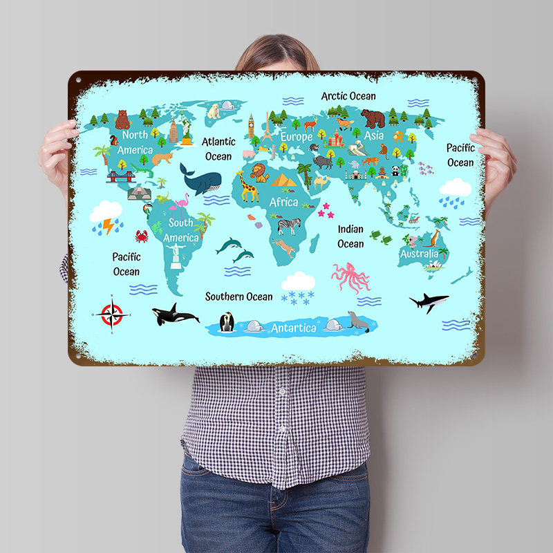 World Of Retro Gaming - Çocuklar Dünya Haritası Baskılı Poster Özelleştirilmiş